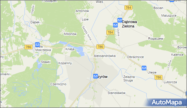 mapa Aleksandrówka gmina Przyrów, Aleksandrówka gmina Przyrów na mapie Targeo