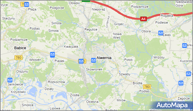 mapa Alwernia, Alwernia na mapie Targeo