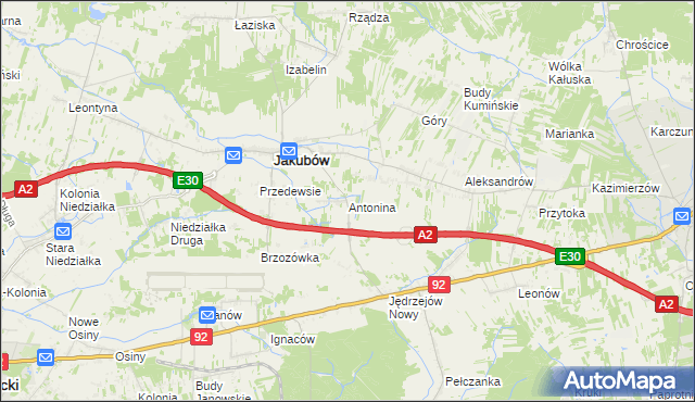 mapa Antonina gmina Jakubów, Antonina gmina Jakubów na mapie Targeo