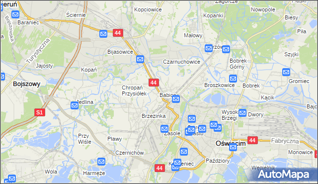 mapa Babice gmina Oświęcim, Babice gmina Oświęcim na mapie Targeo