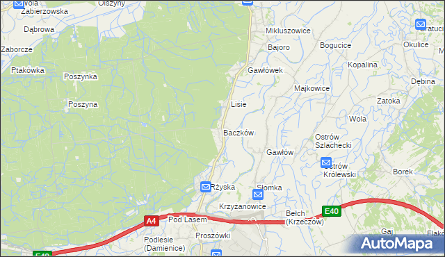 mapa Baczków gmina Bochnia, Baczków gmina Bochnia na mapie Targeo