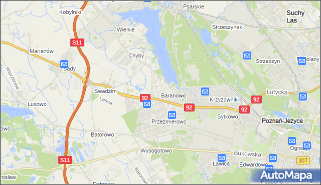 mapa Baranowo gmina Tarnowo Podgórne, Baranowo gmina Tarnowo Podgórne na mapie Targeo