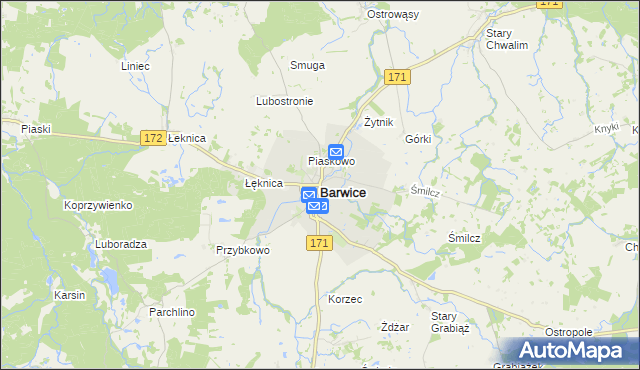 mapa Barwice, Barwice na mapie Targeo