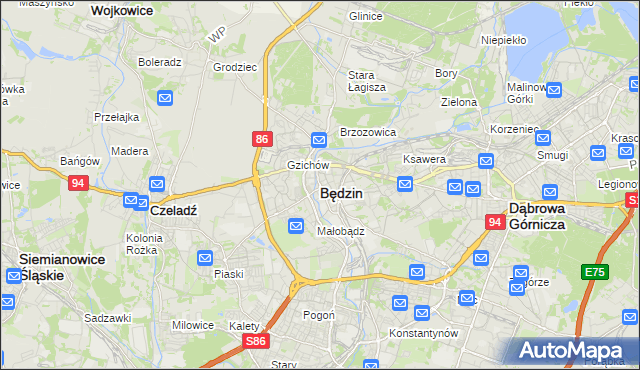 mapa Będzin, Będzin na mapie Targeo