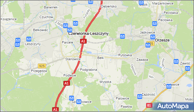 mapa Bełk gmina Czerwionka-Leszczyny, Bełk gmina Czerwionka-Leszczyny na mapie Targeo