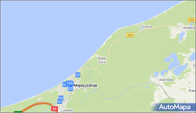 mapa Biała Góra gmina Międzyzdroje, Biała Góra gmina Międzyzdroje na mapie Targeo