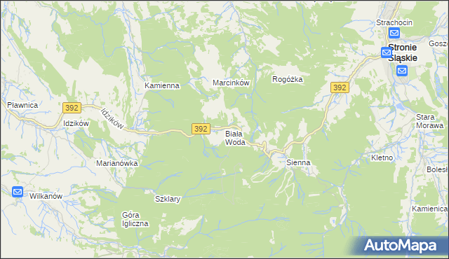 mapa Biała Woda gmina Bystrzyca Kłodzka, Biała Woda gmina Bystrzyca Kłodzka na mapie Targeo