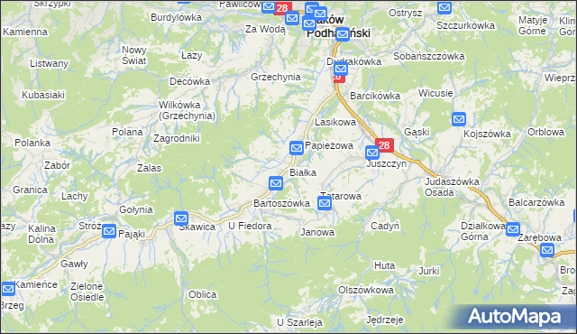 mapa Białka gmina Maków Podhalański, Białka gmina Maków Podhalański na mapie Targeo