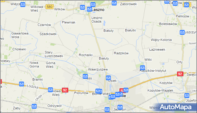 mapa Białuty gmina Błonie, Białuty gmina Błonie na mapie Targeo
