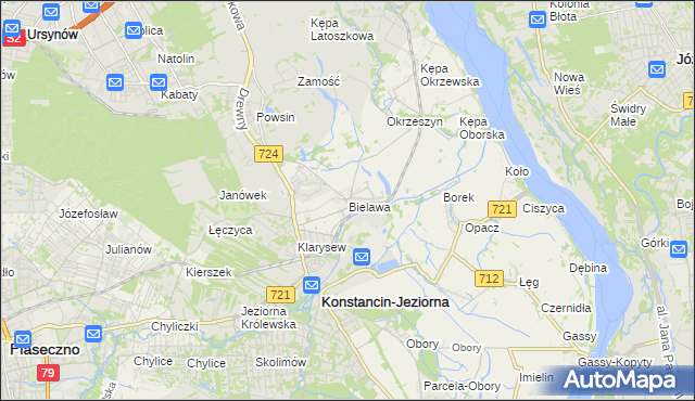 mapa Bielawa gmina Konstancin-Jeziorna, Bielawa gmina Konstancin-Jeziorna na mapie Targeo