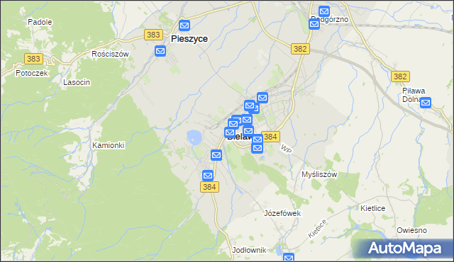 mapa Bielawa powiat dzierżoniowski, Bielawa powiat dzierżoniowski na mapie Targeo