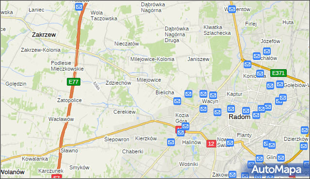 mapa Bielicha, Bielicha na mapie Targeo