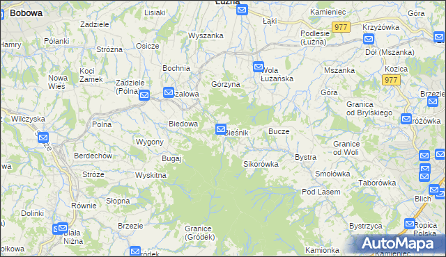 mapa Bieśnik gmina Łużna, Bieśnik gmina Łużna na mapie Targeo