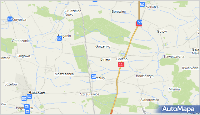 mapa Biniew, Biniew na mapie Targeo