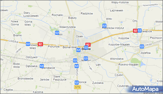 mapa Błonie powiat warszawski zachodni, Błonie powiat warszawski zachodni na mapie Targeo