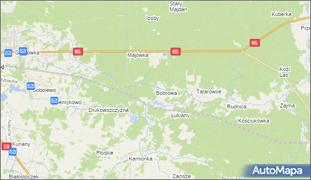 mapa Bobrowa gmina Zabłudów, Bobrowa gmina Zabłudów na mapie Targeo