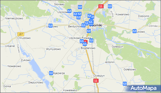 mapa Bogdanowo gmina Oborniki, Bogdanowo gmina Oborniki na mapie Targeo