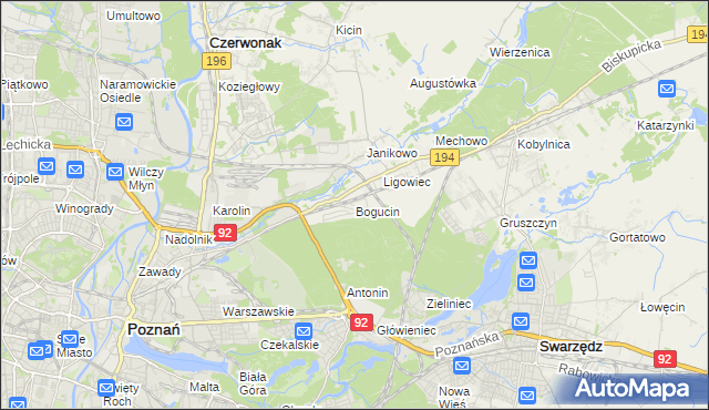 mapa Bogucin gmina Swarzędz, Bogucin gmina Swarzędz na mapie Targeo