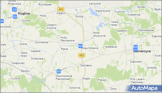 mapa Bogumiłowice gmina Sulmierzyce, Bogumiłowice gmina Sulmierzyce na mapie Targeo