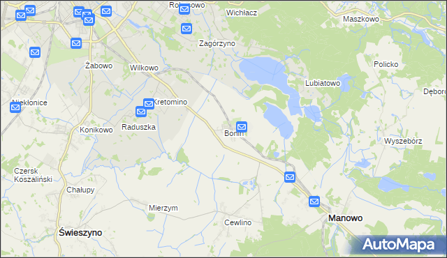 mapa Bonin gmina Manowo, Bonin gmina Manowo na mapie Targeo