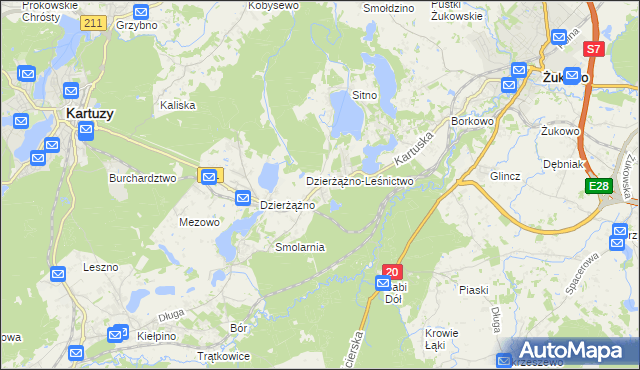 mapa Borowo gmina Kartuzy, Borowo gmina Kartuzy na mapie Targeo