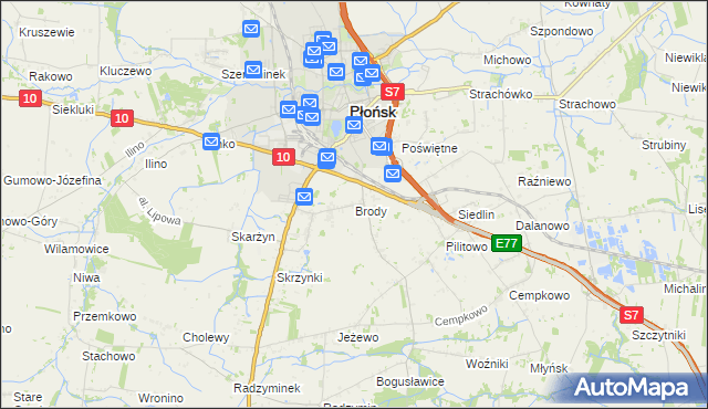 mapa Brody gmina Płońsk, Brody gmina Płońsk na mapie Targeo