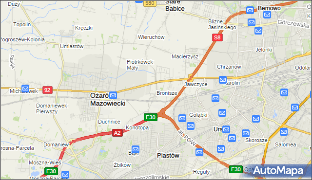 mapa Bronisze gmina Ożarów Mazowiecki, Bronisze gmina Ożarów Mazowiecki na mapie Targeo