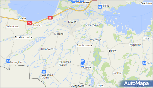 mapa Broniszowice gmina Otmuchów, Broniszowice gmina Otmuchów na mapie Targeo