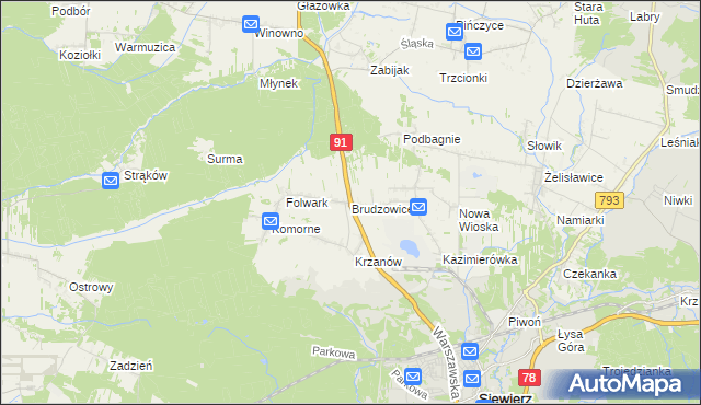 mapa Brudzowice, Brudzowice na mapie Targeo