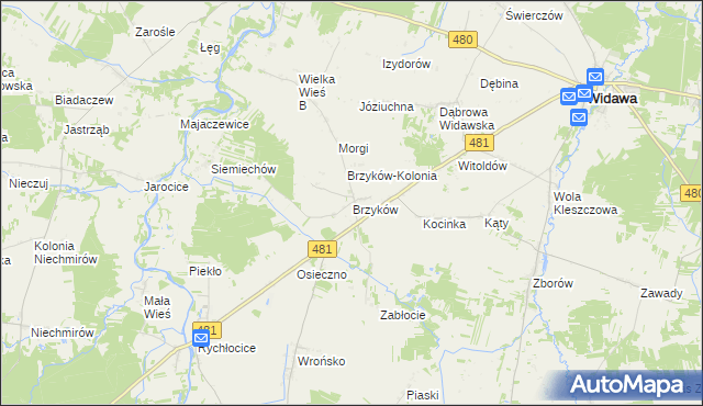 mapa Brzyków gmina Widawa, Brzyków gmina Widawa na mapie Targeo