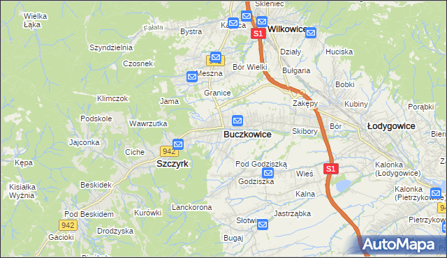 mapa Buczkowice, Buczkowice na mapie Targeo