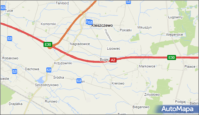 mapa Bugaj gmina Kleszczewo, Bugaj gmina Kleszczewo na mapie Targeo