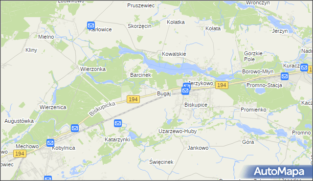 mapa Bugaj gmina Pobiedziska, Bugaj gmina Pobiedziska na mapie Targeo