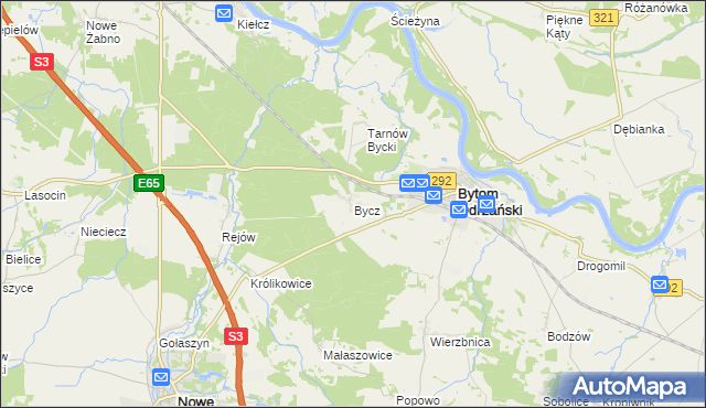 mapa Bycz gmina Bytom Odrzański, Bycz gmina Bytom Odrzański na mapie Targeo