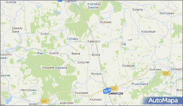 mapa Bylice gmina Świercze, Bylice gmina Świercze na mapie Targeo