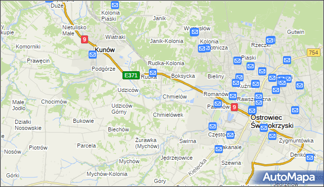 mapa Chmielów gmina Bodzechów, Chmielów gmina Bodzechów na mapie Targeo