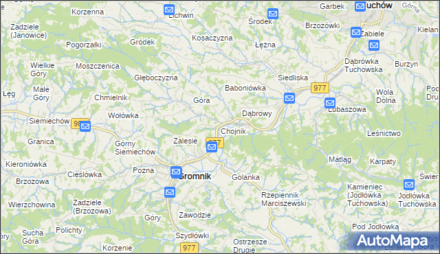 mapa Chojnik gmina Gromnik, Chojnik gmina Gromnik na mapie Targeo