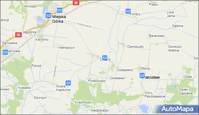 mapa Chojno gmina Pakosław, Chojno gmina Pakosław na mapie Targeo