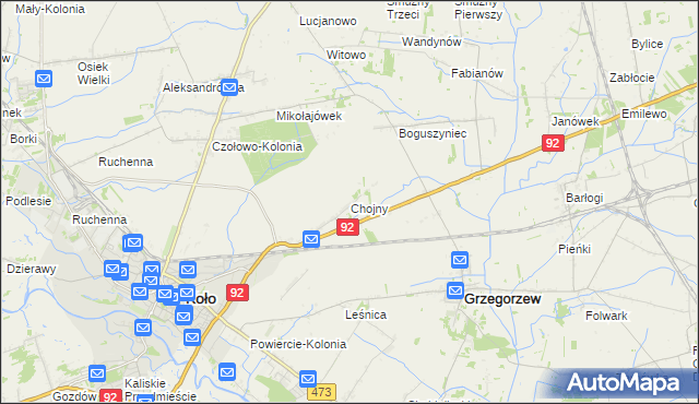 mapa Chojny gmina Koło, Chojny gmina Koło na mapie Targeo