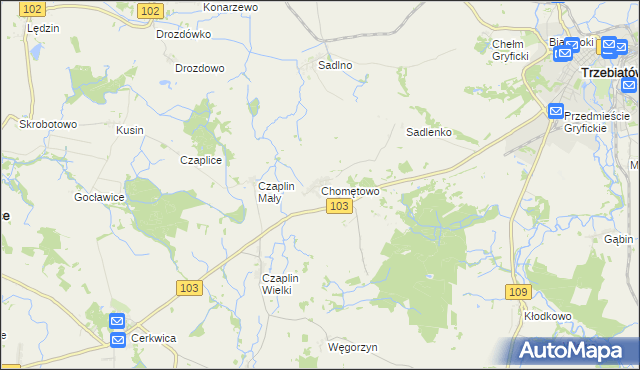 mapa Chomętowo gmina Trzebiatów, Chomętowo gmina Trzebiatów na mapie Targeo
