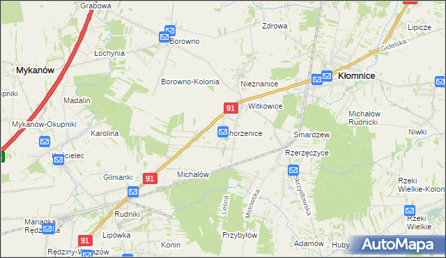 mapa Chorzenice gmina Kłomnice, Chorzenice gmina Kłomnice na mapie Targeo