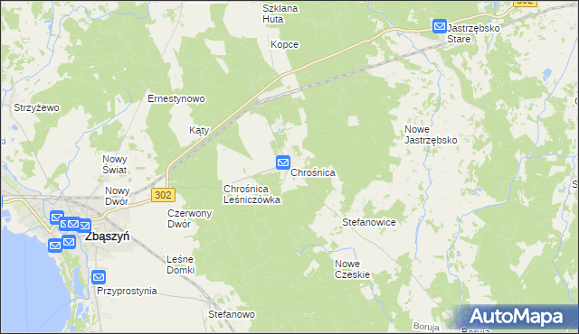 mapa Chrośnica gmina Zbąszyń, Chrośnica gmina Zbąszyń na mapie Targeo