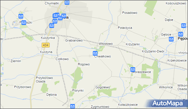 mapa Chwałkowo gmina Krobia, Chwałkowo gmina Krobia na mapie Targeo
