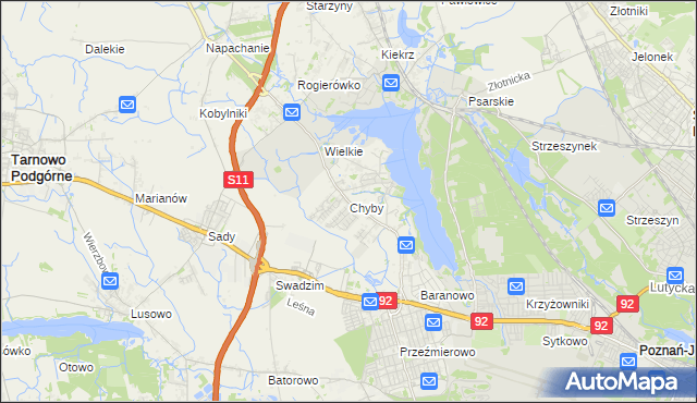 mapa Chyby gmina Tarnowo Podgórne, Chyby gmina Tarnowo Podgórne na mapie Targeo