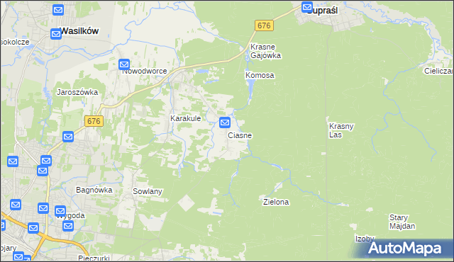 mapa Ciasne gmina Supraśl, Ciasne gmina Supraśl na mapie Targeo