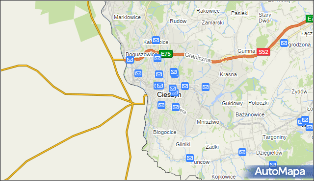 mapa Cieszyna, Cieszyn na mapie Targeo