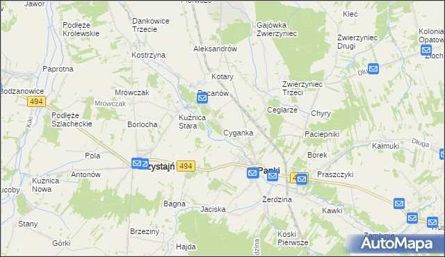 mapa Cyganka gmina Panki, Cyganka gmina Panki na mapie Targeo