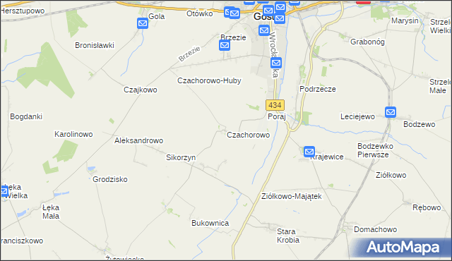 mapa Czachorowo gmina Gostyń, Czachorowo gmina Gostyń na mapie Targeo