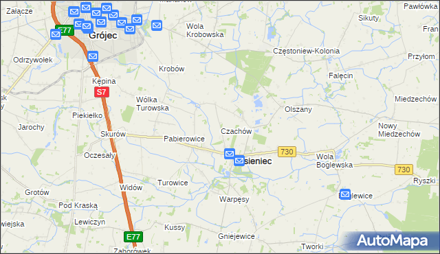 mapa Czachów gmina Jasieniec, Czachów gmina Jasieniec na mapie Targeo