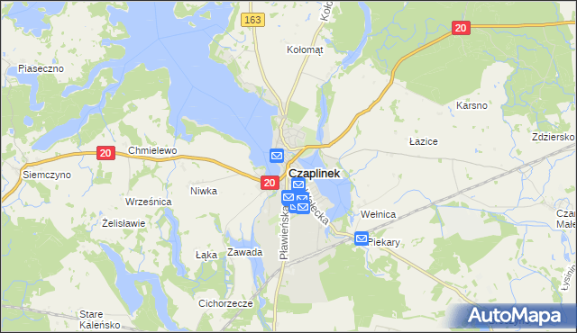 mapa Czaplinek powiat drawski, Czaplinek powiat drawski na mapie Targeo